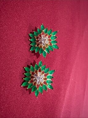 Emerald Floral Cluster Stud Earrings - Brand